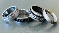 Men's Spinner And Non-Spinner Metal Rings Set (4 Pieces, Various Patterns, US Size ~9-12) - 2