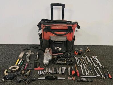Husky Rolling Tool Bag With Chicago Electric 1/2" Impact Wrench & 60+ Mechanic's Tools