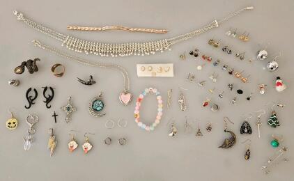 Assorted Costume Jewelry Collection &ndash; ~70 Pieces Including Earrings, Necklaces, Bracelets, And Rings