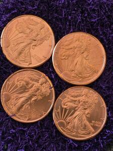 1 oz .999 Fine Copper Round Walking Liberty Replica - Full Set of 4, Brilliant Uncirculated