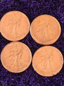 1 oz .999 Fine Copper Walking Liberty Rounds - American Eagle Replica Design, Set of 4