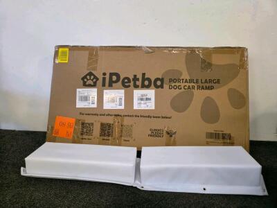 iPetba Portable Large Folding Dog Car Ramp &ndash; 62" Length, 150 lb Capacity, White, Non-Slip Surface & White Padded Bumper (Shelf J)