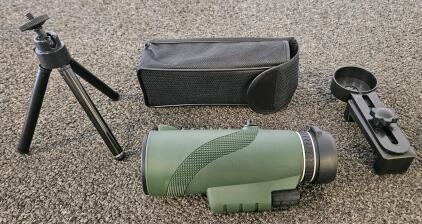 Monocular with Phone Attachment and Tripod