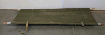 U.S. Army Medical Department Folding Stretcher, Wood Frame, Canvas Bed, Olive Drab, WWII&ndash;Vietnam Era