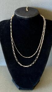 Layered Gold-Tone Chain Necklace with Paperclip and Cable Links, Lobster Clasp, Adjustable Length