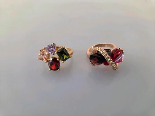 Bold Multicolor Statement Fashion Rings, Rose Gold-Tone, Mixed Gemstone Shapes, Modern Design