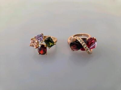 Bold Multicolor Statement Fashion Rings, Rose Gold-Tone, Mixed Gemstone Shapes, Modern Design