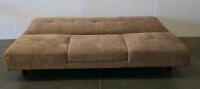 Convertible Tan Futon Sofa Bed, Two Blue Upholstered Button-Tufted Dining Chairs, Wood Legs Set - 4