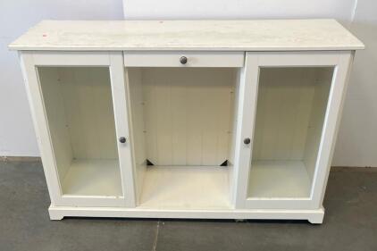 White Wooden Display Cabinet Buffet Console, Glass Doors, 2 Shelves, 1 Drawer, Approx.