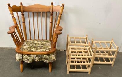XL Wooden Rocking Chair &Stackable Unfinished Solid Wood 8-Bottle Wine Racks (Set of 3), Holds Up to 24 Bottles