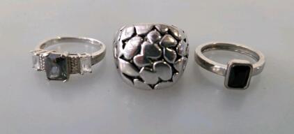 Silver Toned Fashion Rings Set &ndash; Gemstone Accents & Patterned Wide Band &ndash; Modern Designs