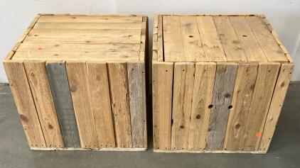 (2) Custom Rustic Large Wooden Storage Crate Bin with Lift-off Lid, Reclaimed Wood
