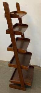 Ladder-Style Wooden Bookshelf, 5 Shelves, Medium Brown Finish, Tray-Style Shelves