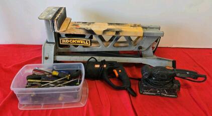 Rockwell Portable Workbench, Warrior Saw, Sander, 25+ Screwdrivers, Tool Lot