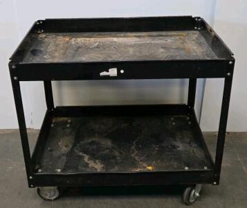Black 2-Shelf Steel Utility Cart, 30"x16", Heavy-Duty, 400 lb Capacity, Rolling Casters