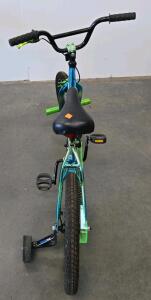 Genesis Glitch 18" Kids' BMX Bike, Blue/Green, Single Speed, Steel Frame, Training Wheels