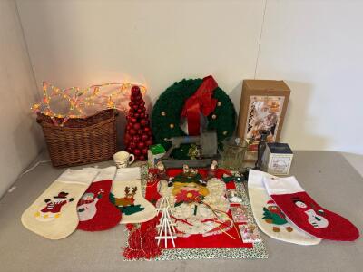 *Untested* Senco Pneumatic Stapler & 15+ Piece Holiday D&eacute;cor Lot w/ Boxed Santa, Lighted Star, Stockings