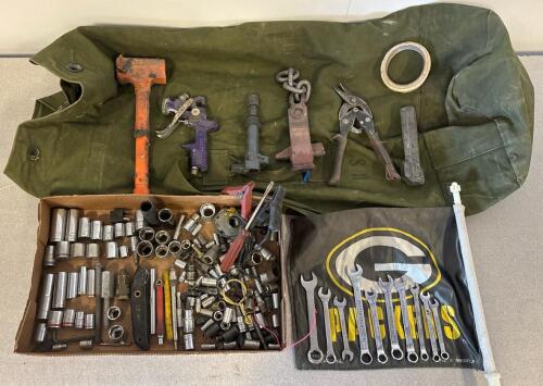 Mixed Hand Tool Set, Pittsburgh & Husky Wrenches, Sockets, Tools, Military Duffel Bag, 80+ pcs