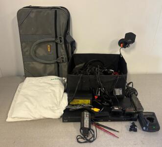 Charging Cable Lot, Charge N Ride 24V Charger, Armor All Wireless Mount, Bag, Bed Sheets, *untested*Panasonic DMP-BD75 Blu-ray Player
