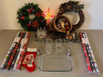 Assorted Christmas Decorations: Nativity Sets, Wreaths, Ornaments, and More