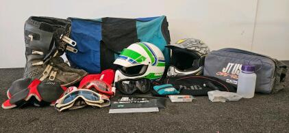 Vintage Motocross Gear Lot: APC & Bieffe Helmets, Fox Boots, Scott Goggles, Bags & Pads (L)