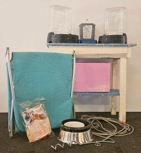 Outdoor Folding Cot, Pet Feeders, Bowls, Tie-Out Set, Recovery Collar, Table &ndash; Lot