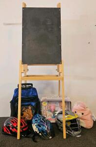 Children&rsquo;s Double-Sided Easel Chalkboard & Whiteboard with Storage Tray + Toy & Accessory Bundle