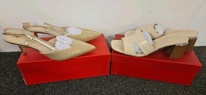 Cervigado Women&rsquo;s Gold 8.5 Stiletto Pumps CA001 & White 8 Block Heeled Sandals CA005, NIB
