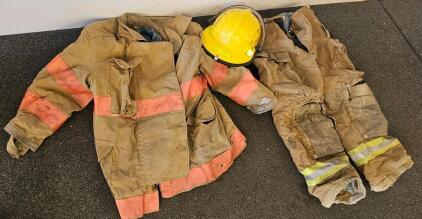Firefighter Turnout Gear Set &ndash; Coat, Pants, Helmet, Reflective Striping, Heavy Wear
