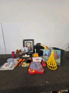 Mixed Lot: Chefmate Loaf Pan, Plastic Knives, Chevron Car, Car Racetrack, Children's Toy Cars, Home Decor, 2 Bags, Sink Faucet, & More