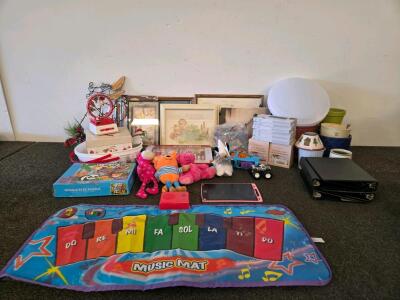 Mixed Household Lot: Elf on the Shelf Activity Case, Wiggle Eyes Puzzle, Toys, Art, Decor, Binders