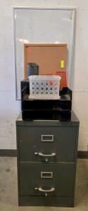 2-Drawer Metal Filing Cabinet with Whiteboard, Corkboard, Organizers, Trays & Accessories