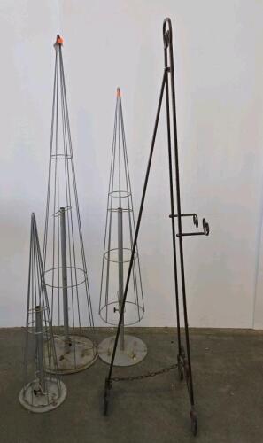 Set of 3 Wire Cone Display Racks & Ornate Metal Easel &ndash; Steel, 72/54/36 in Racks, 70 in Easel