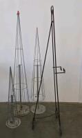Set of 3 Wire Cone Display Racks & Ornate Metal Easel &ndash; Steel, 72/54/36 in Racks, 70 in Easel
