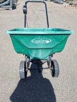 GreenThumb Push Broadcast Spreader, 50 lb Capacity, Poly Hopper, with Rusted Steel Tractor Step Attachment - 2