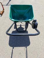 GreenThumb Push Broadcast Spreader, 50 lb Capacity, Poly Hopper, with Rusted Steel Tractor Step Attachment - 4