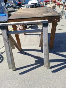 Sturdy Wooden Workbench and Sawhorses Set with High Weight Capacity