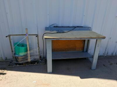 Industrial Steel Workbench 60"x30", Storage Rack with Plastic Sheeting, Pick/Mattock Tool