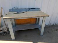 Industrial Steel Workbench 60"x30", Storage Rack with Plastic Sheeting, Pick/Mattock Tool - 4