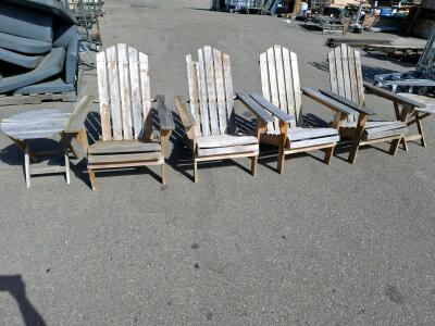 Set of 4 Wooden Adirondack Chairs with Matching Round Side Table, Weathered wood. Finish
