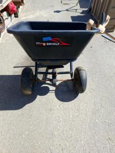 Brinly Tow-Behind Broadcast Spreader, 125 lb Capacity, 8-12 ft Spread Width