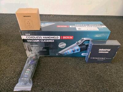 Lot of 4: Cordless Handheld Vacuum SV19 DC11.1V, Industrial Endoscope, Roku Remote, Hanycony USB Charger