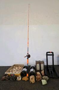 Mixed Lot: Sougayilang Baitcasting Rod and Reel Combo, 6'0"-6'6" Medium Power, 7.0:1 Gear Ratio, 25 LBS weights, Energy Tumblers, Rocks, Sea Shells, and More