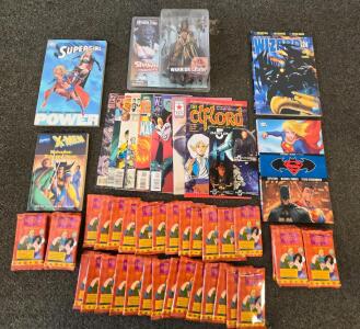Mixed Lot: 15+ Comics (Marvel/DC), Hunchback Trading Card Packs, Sealed McFarlane Fig