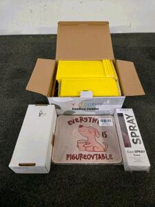 Mixed Lot: Envelopes, Lenovo 45W Laptop Power Adapter ADLX45NLC3A, Slim Tip, 20V 2.25A Output, Mouse Pad, & Detangling Brush