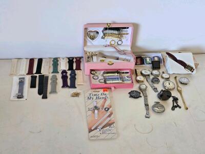 Large Mixed Lot: Vintage & Modern Watches, Bands, Pocket Watches, Tools & Accessories
