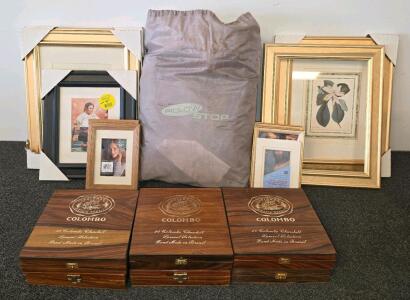 Colombo Wooden Cigar Boxes, Gold & Black Framed Wall Art Prints, Pillow Stop Air Mattress
