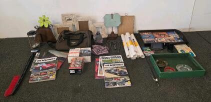 Huge Mixed Lot: Automotive Magazines, Tools, Books, Decor, Kitchenware, Frames & Bags, Magellan Navigation (can't test for functional condition)