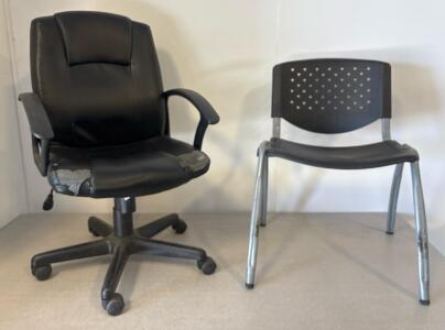 Swivel Office Task Chair & Stackable Plastic Guest Chair, Black, Adjustable Height, Heavy Wear