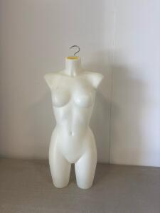 White Female Torso Mannequin with Hanging Hook, Approx. 31.5" Height, Lightweight Plastic